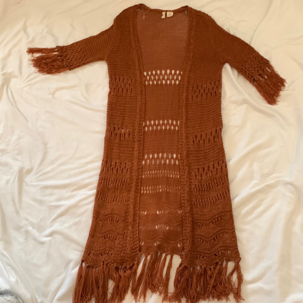SKY AND SPARROW L/XL long brown sweater quarter sleeves 55% acrylic 45% nylon